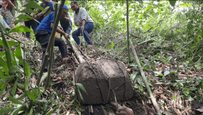 
					Proses ekskavasi Temuan Sarkopagus dari dasar sungai Hutan Tritik Rejoso (foto_Sukadi)
